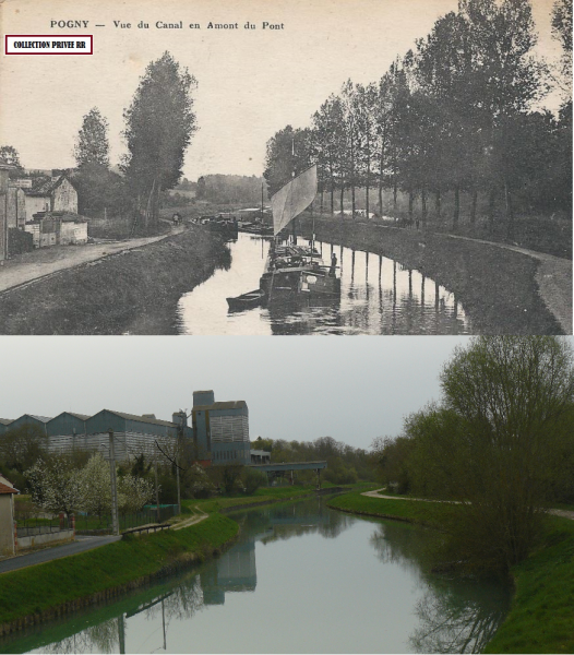 Pogny amont du pont vue du canal avant apres